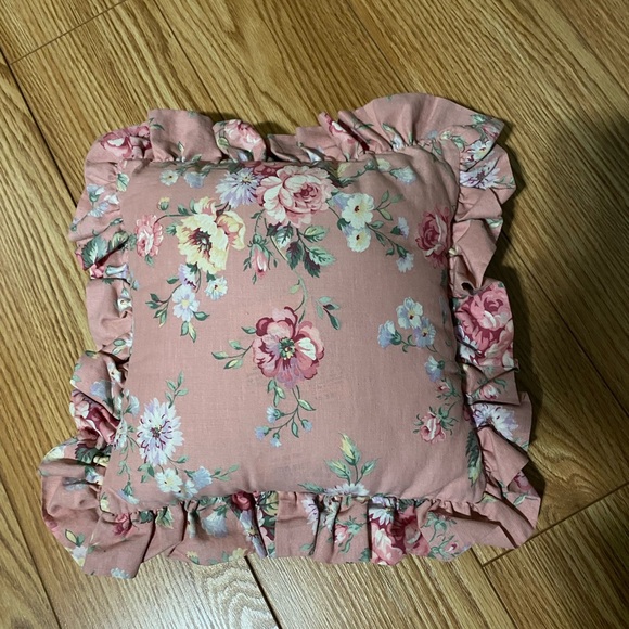 Pink Floral Decorative Pillow with Ruffles - Picture 2 of 2